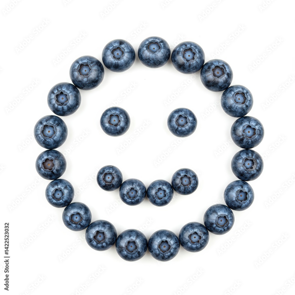 Smiley face in the form of a circle of blueberries isolated on a white Smiley face in the form of a circle of blueberries isolated on a white