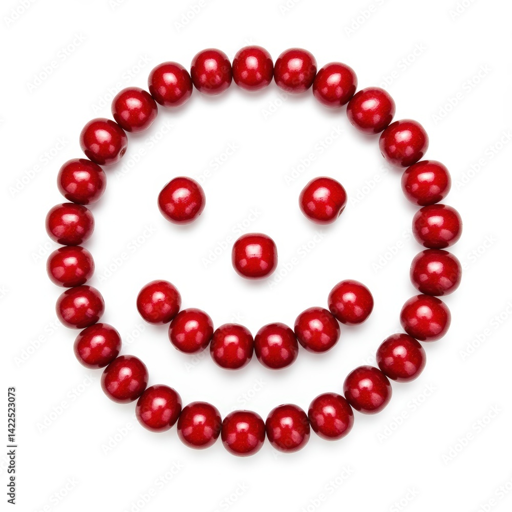 Smiley face in the form of a circle of cherries isolated on a white