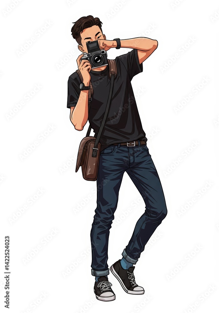 Stylized illustration of a Photographer posing over isolated on a white