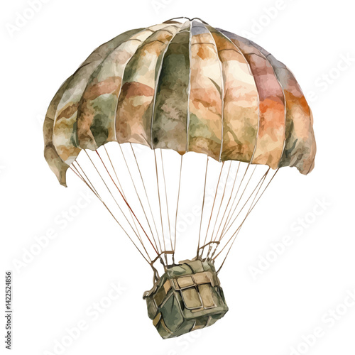 watercolor of Parachute Pack With Folded Cords, vector, isolated on a white background.