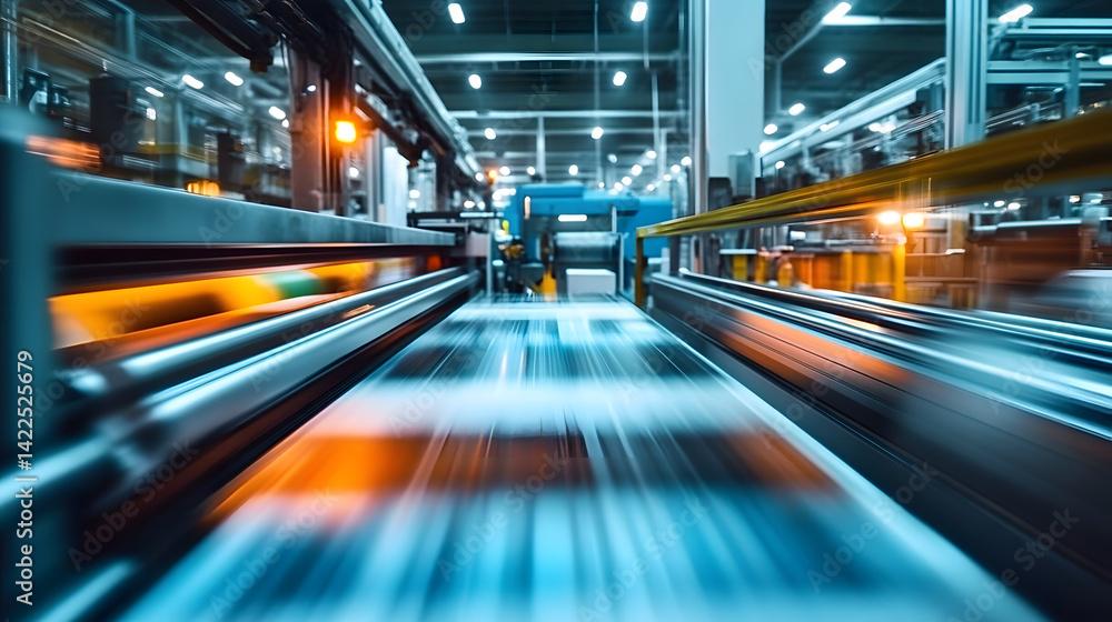 High-speed printing press in an industrial setting High-speed printing press in an industrial setting