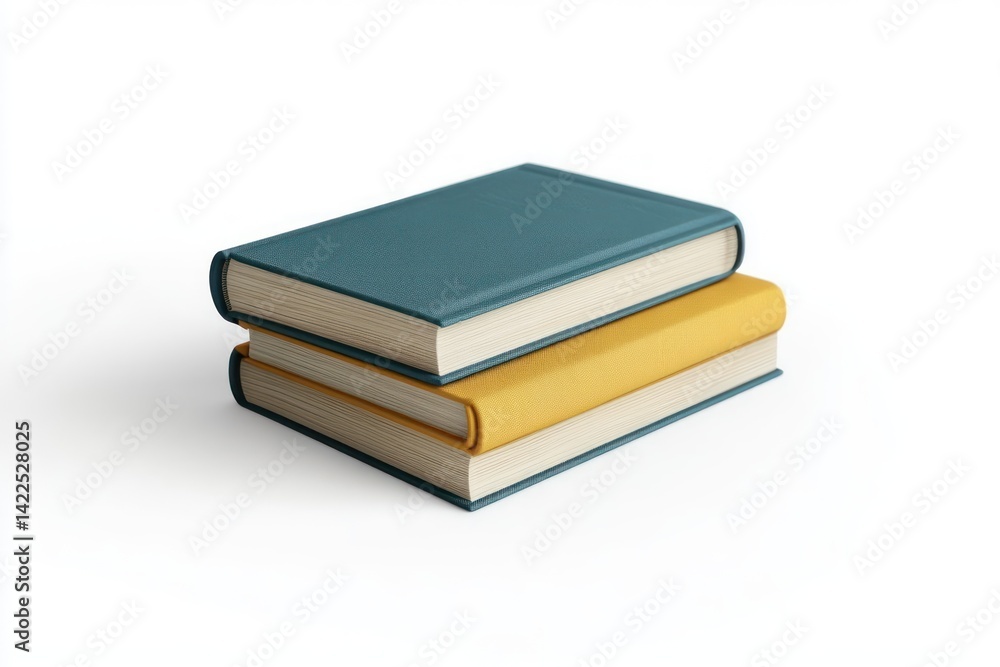 Stacked Books with Teal and Yellow Covers on a Clean White Background Stacked Books with Teal and Yellow Covers on a Clean White Background