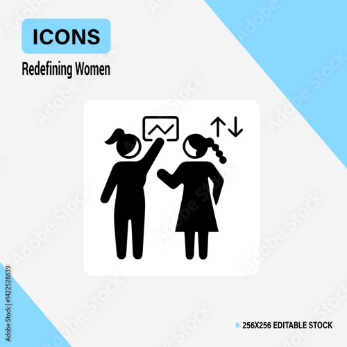 Redefining Women: Conceptual graphic of two women interacting, an embodiment of collaborative ideas and visionary thinking. Embodying business, the image is a modern interpretation of women leading.