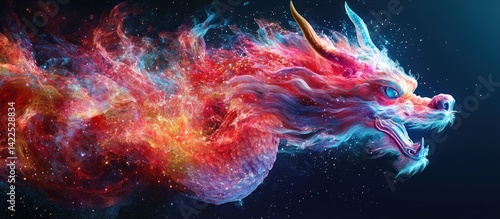 Fiery Dragon Profile, Cosmic Background, Fantasy Art