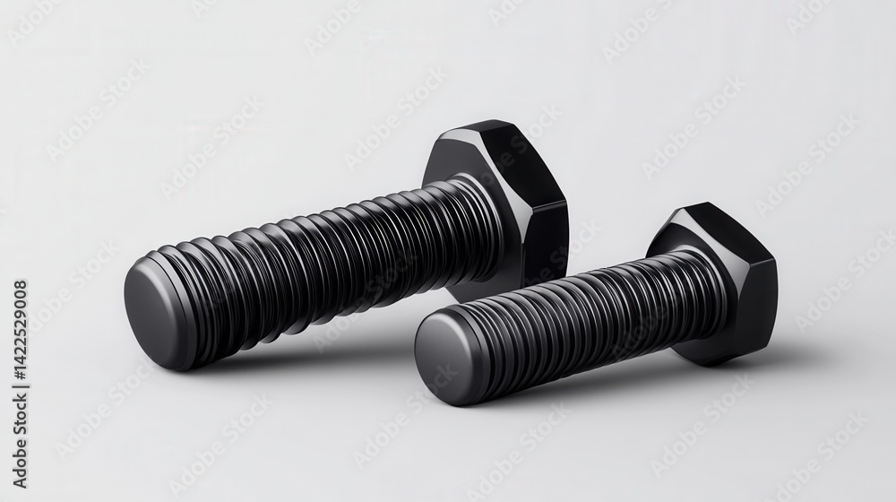 Black Steel Bolts on Neutral Background for Industrial and Mechanical Use Black Steel Bolts on Neutral Background for Industrial and Mechanical Use