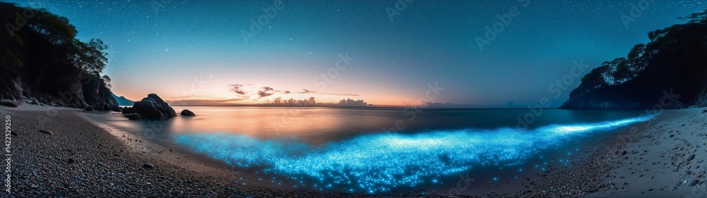 Fototapeta premium Bioluminescent waves beach hdr scene
