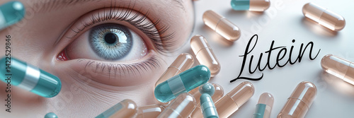 Obraz na płótnie close up of female eye, lutein capsule w salonie
