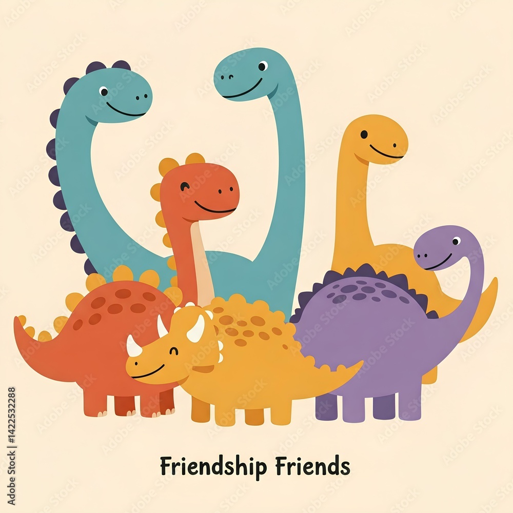 Fototapeta premium Adorable Dinosaur Friends Illustration Perfect for Kids Room Decor or Children's Book