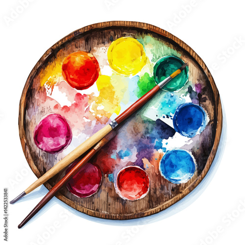 illustration of Paint Palette With Vibrant Acrylic Colors, watercolor vector, isolated on a white background.