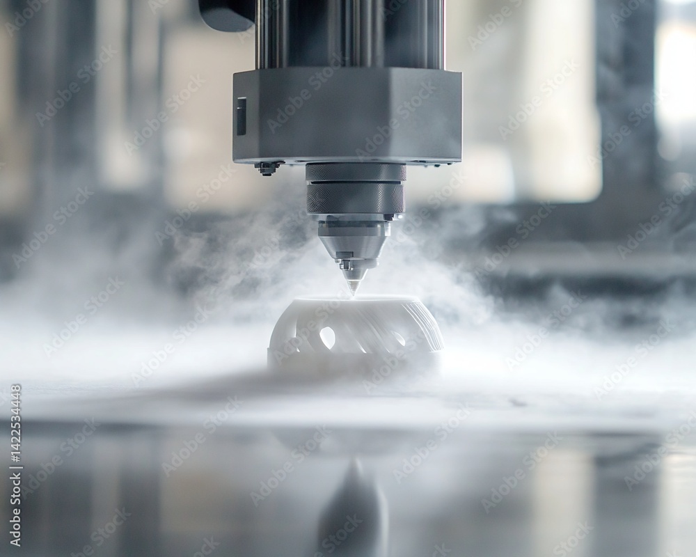 3D Printer Manufacturing White Object with Vapor Emission