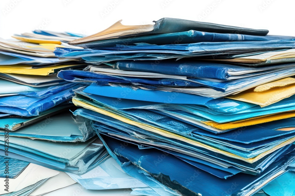 Stack of Organized Blue and Yellow Folders Ideal for Office Business and Document Management Stack of Organized Blue and Yellow Folders Ideal for Office Business and Document Management