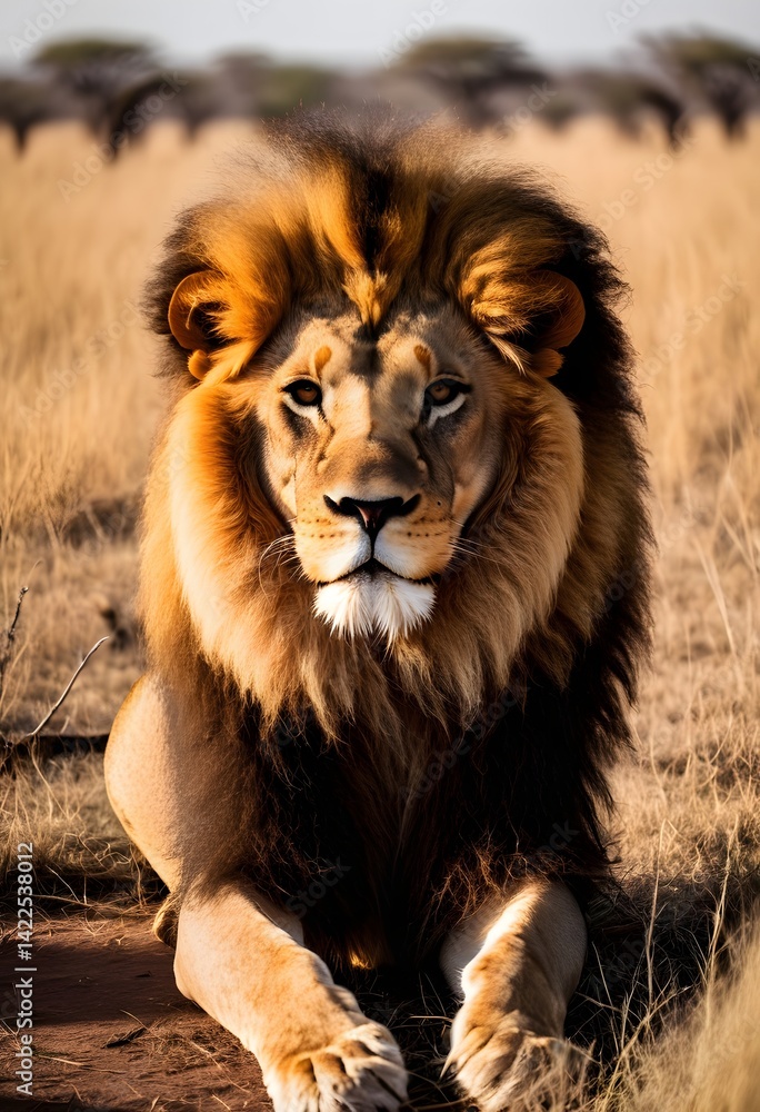 Obraz premium Male African Lion in Savanna Grassland
