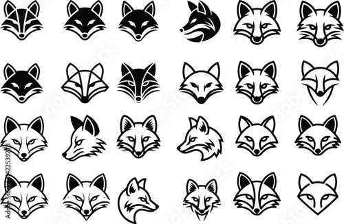 Fox Head Silhouette Set | Wild Animal Vector Icons