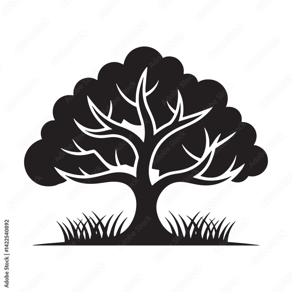 Fototapeta premium Silhouette Tree Vector Oak Tree Illustration Nature Graphic Symbol