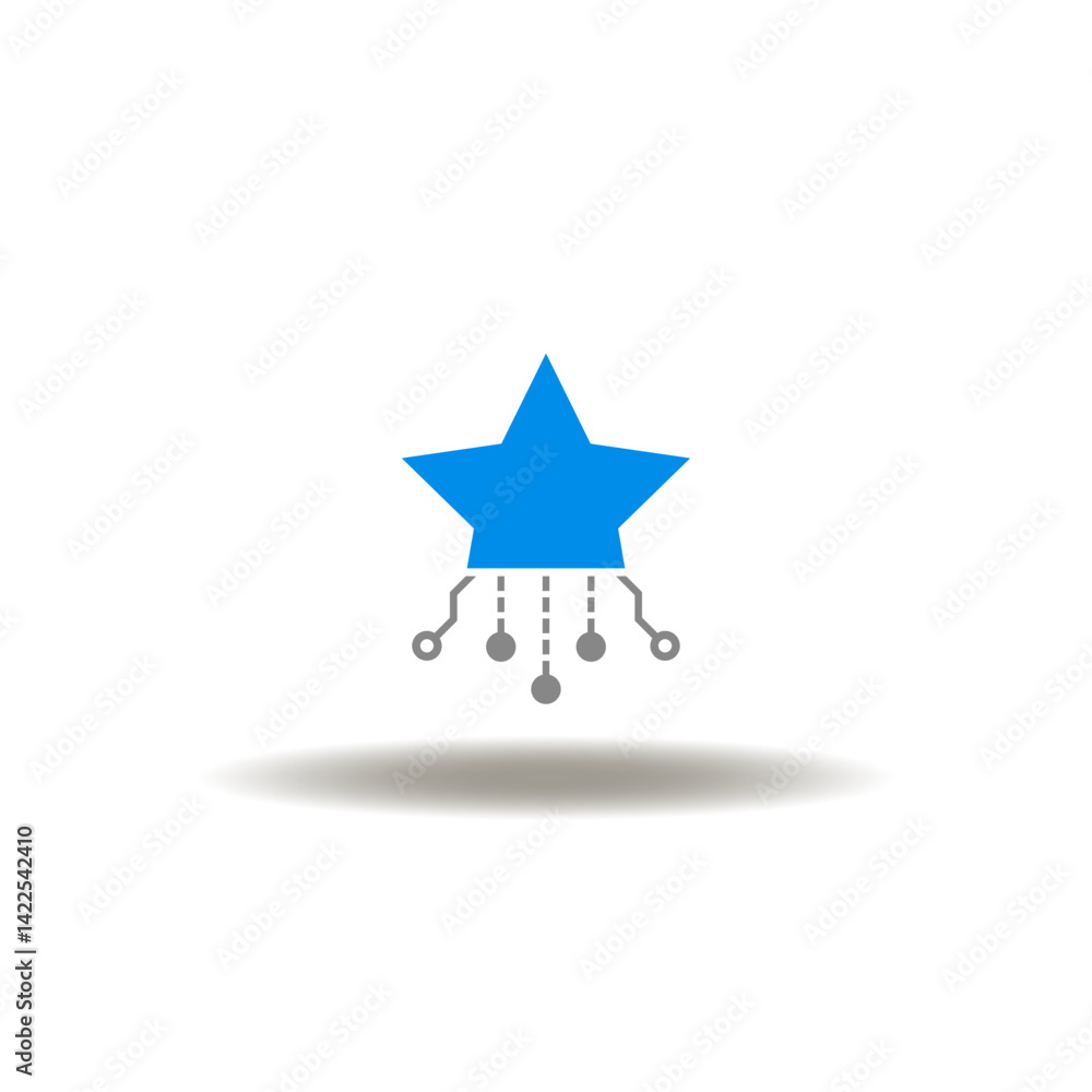 Vector illustration of star and electronic circuit. Symbol of military computing technology. Icon of army electronic innovation tech.