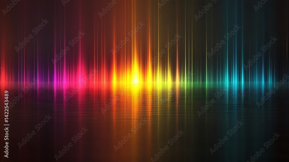 Colorful light beams reflecting on a dark surface Colorful light beams reflecting on a dark surface