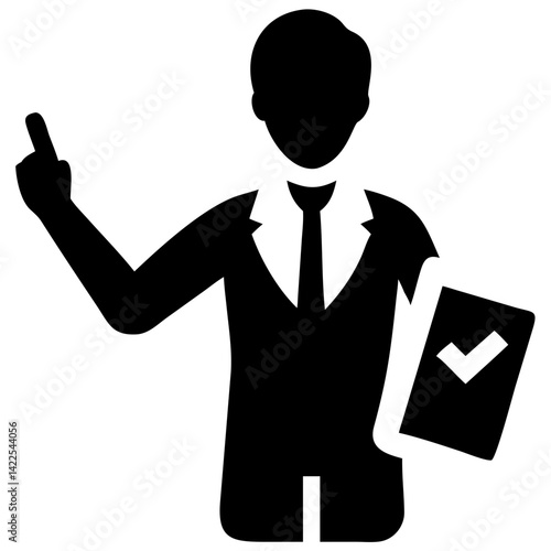 Business Team Leader Black Vector Icon for Corporate Presentations, HR Platforms, and Leadership Training Materials on Transparent Background