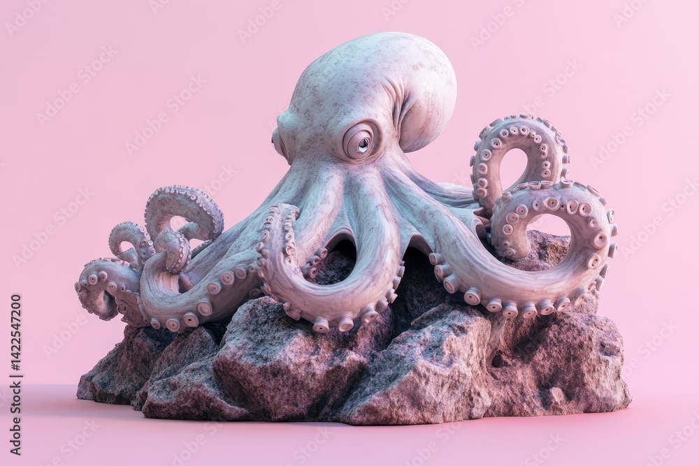 Naklejka premium Pale octopus rests on a rocky outcropping.