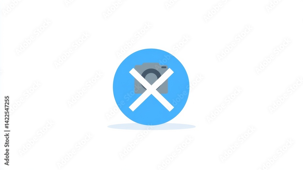 No photo button icon with blue circle, crossed-out lines, and camera symbol on a white background No photo button icon with blue circle, crossed-out lines, and camera symbol on a white background