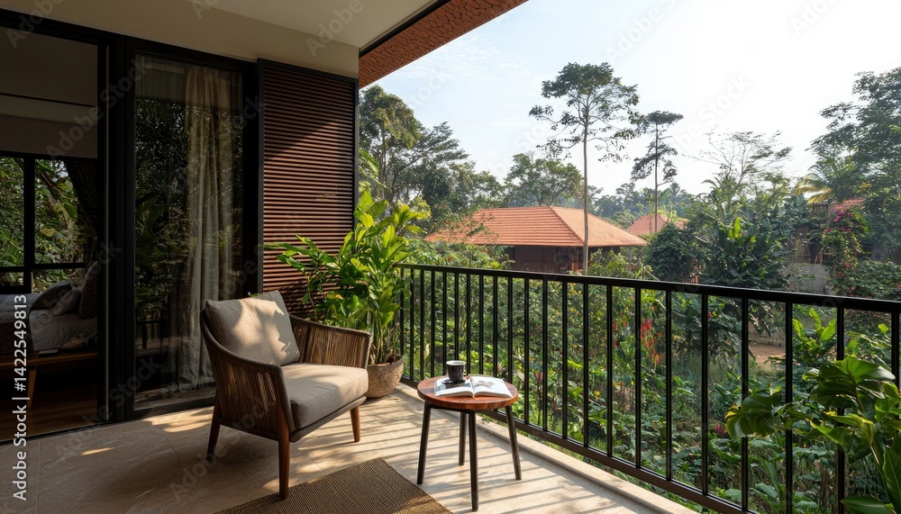 Obraz premium Balcony overlooking lush garden