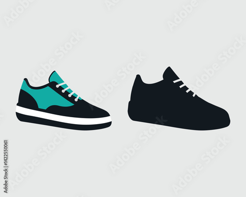Colorful And Monochrome Sneakers, Stylish Shoe Comparison Illustration