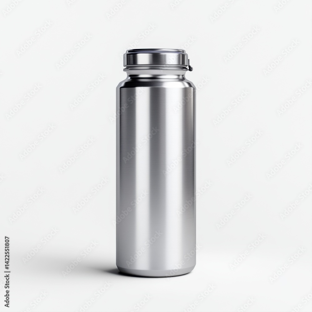 Sleek Stainless Steel Water Bottle with Reflection on Light Background for Active Lifestyle and Everyday Use Sleek Stainless Steel Water Bottle with Reflection on Light Background for Active Lifestyle and Everyday Use