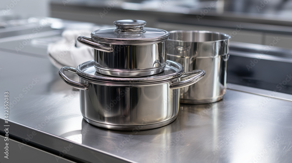 Master delicate melting tasks with a double boiler set atop a sleek stainless steel countertop Master delicate melting tasks with a double boiler set atop a sleek stainless steel countertop