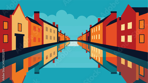 Urban Canal with Reflections of Old Townhouses