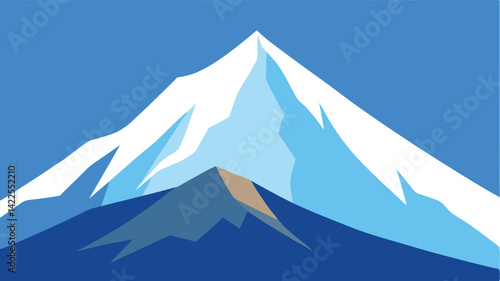 Snowy Mountain Peak with Clear Blue Sky in Vector