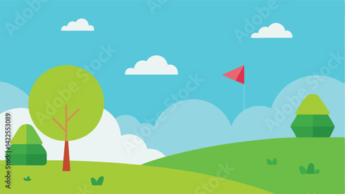 Grassy Park with Kite in the Air