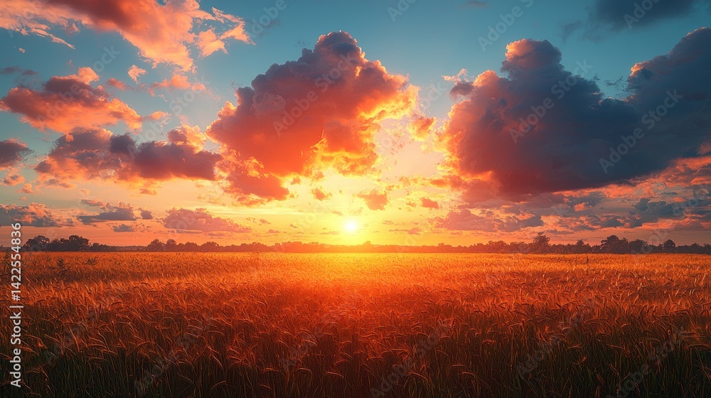 Fototapeta premium Golden sunset over a wheat field