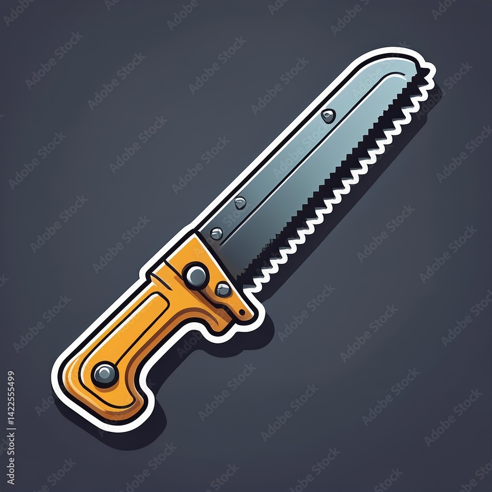 Obraz premium Cartoon illustration of a hand saw with orange handle on dark background