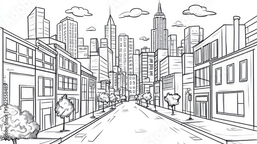 Wallpaper Mural Urban city street sketch, drawing, perspective view, background illustration. Possible use stock photo for design elements or educational purposes Torontodigital.ca