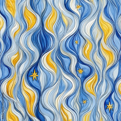Abstract wavy pattern, blue and gold