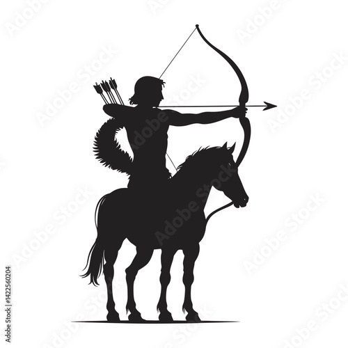 A powerful silhouette of a centaur, an archer atop a horse, exudes strength and action.