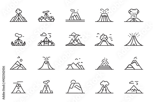 Volcanic Eruption Icon Simple Line Art