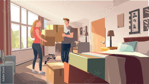 Student Settling into College Dorm Room.eps