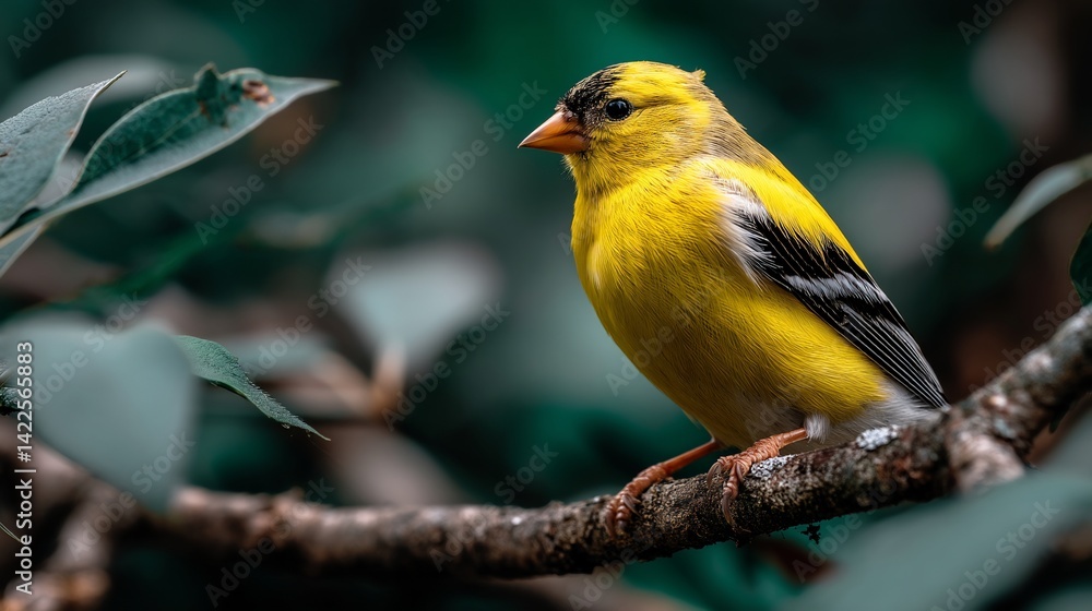 Obraz premium Vibrant yellow bird perched on a branch