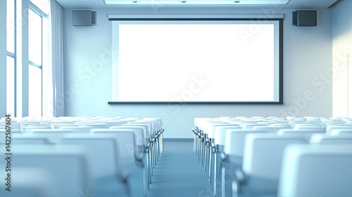 Empty Modern Conference Room with Blank Projection Screen