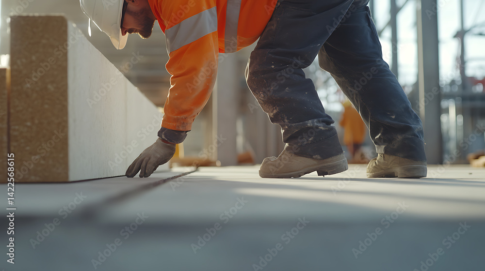 Construction Worker Installing Flooring
