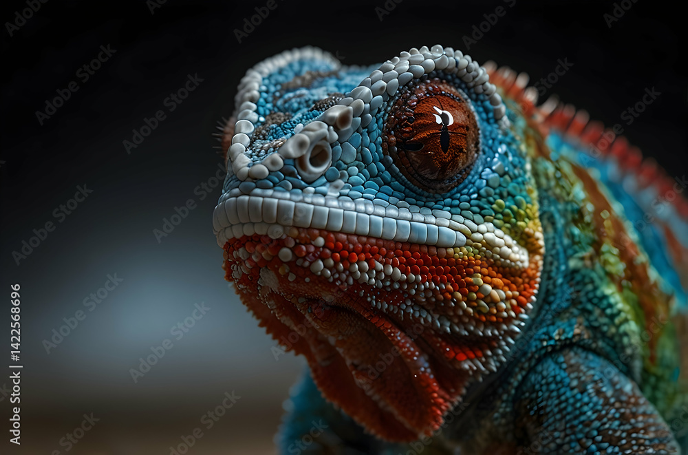 Obraz premium Striking Panther Chameleon Profile with Blue and Red Texture