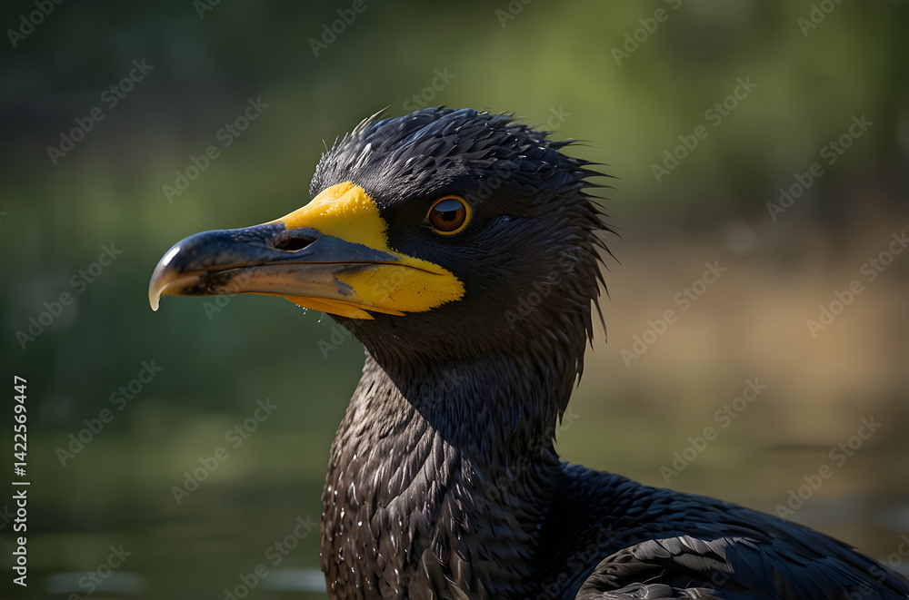 Fototapeta premium Close-up of Cormorant with Sharp Beak and Sleek Feathers
