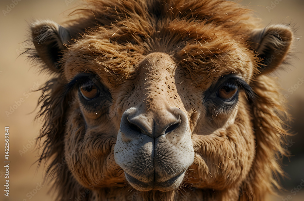 Fototapeta premium Close-up of Dromedary Camel with Distinctive Hump and Long Eyelashes