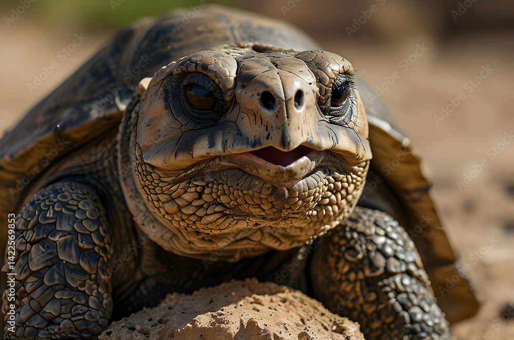 Fototapeta premium Desert Tortoise Headshot with Ancient Features and Textured Shell