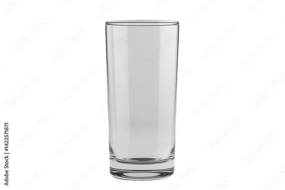 Tall, Clear Glass Tumbler on White: Cylindrical Shape, Simple Design, Studio Lighting. Tall, Clear Glass Tumbler on White: Cylindrical Shape, Simple Design, Studio Lighting.