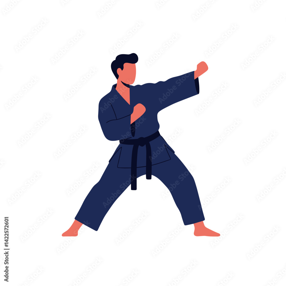 Person practicing karate displays focus and strength illustration, martial arts and sport, for fitness websites, sports content, self-defense promotion, workout guides Person practicing karate displays focus and strength illustration, martial arts and sport, for fitness websites, sports content, self-defense promotion, workout guides