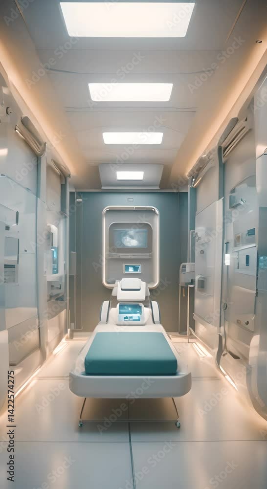 Futuristic hospital room with advanced technology and digital displays 4K vertical Futuristic hospital room with advanced technology and digital displays 4K vertical