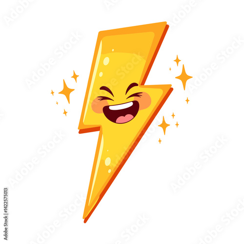 Smiling lightning bolt vector with sparkles, cheerful design concept