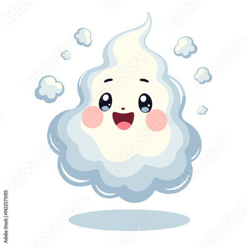 Happy cartoon mist vector, floating with cheerful expression, whimsical concept