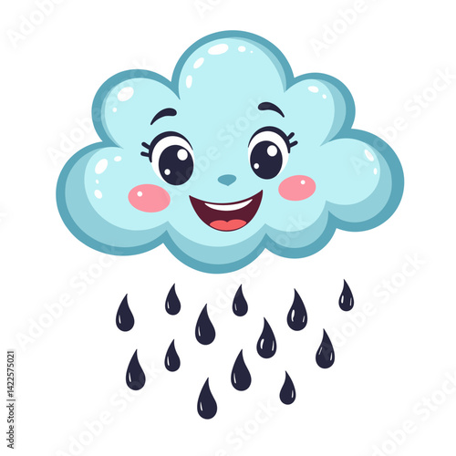 Cute smiling rain cloud vector, depicting cheerful weather concept